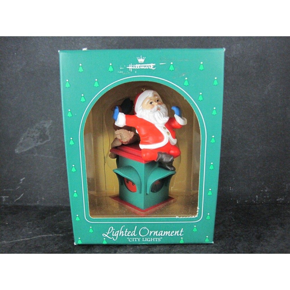 1984 Hallmark "City Lights" Keepsake Lighted Santa Ornament NIB